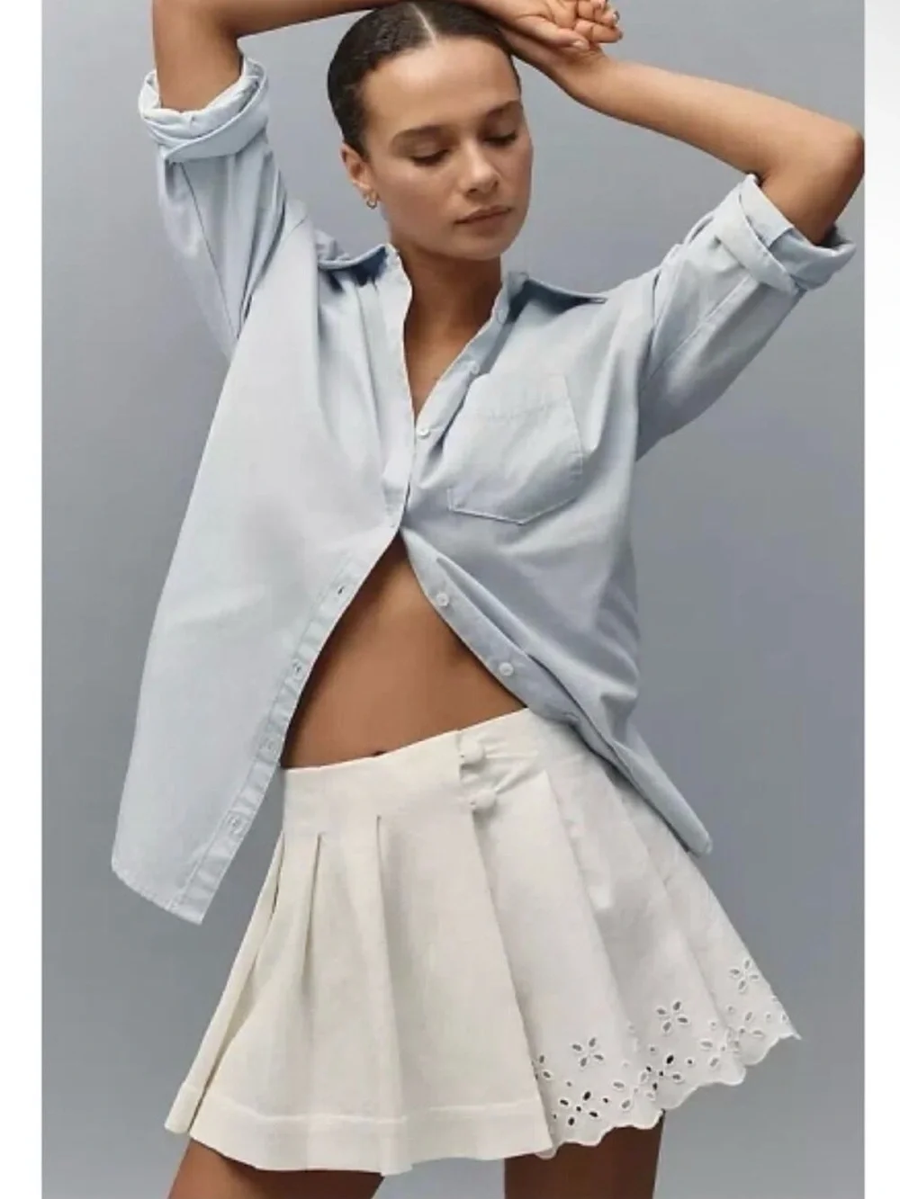 Anthropologie Maeve Women Lined Skirt Ivory Pleated Skort Eyelet Cutout Tennis 6